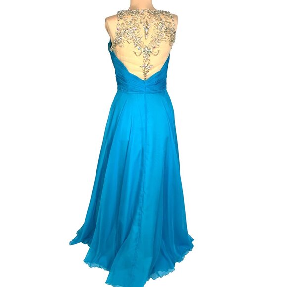 Rachel Allan Embellished Hand Beaded Gown Prom 8 Turquoise Pageant Formal Dress - Picture 5 of 12